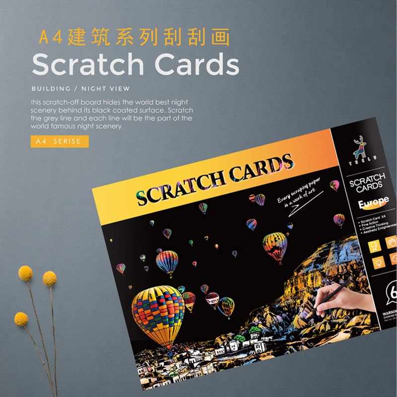 BOTEEN Scratch Rainbow Painting Art Paper Scratch & Sketch Art for Adults Scratch Painting Creative Gift Engraving Art&Craft Set Sketch Pad DIY Scratchboard with 4 Tools 11.7''x8.3''(City Series) - Image 5